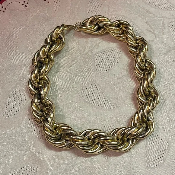 VTG Retro Boho Chunky Gold Tone Metal Rope Chain Costume Jewelry Necklace - Picture 4 of 5